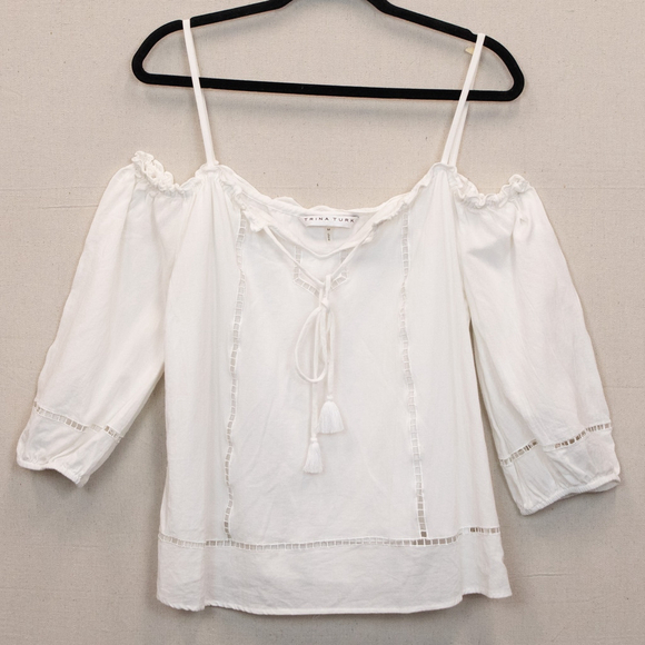 Trina Turk Jillian off the shoulder boho white top-M - Picture 1 of 4